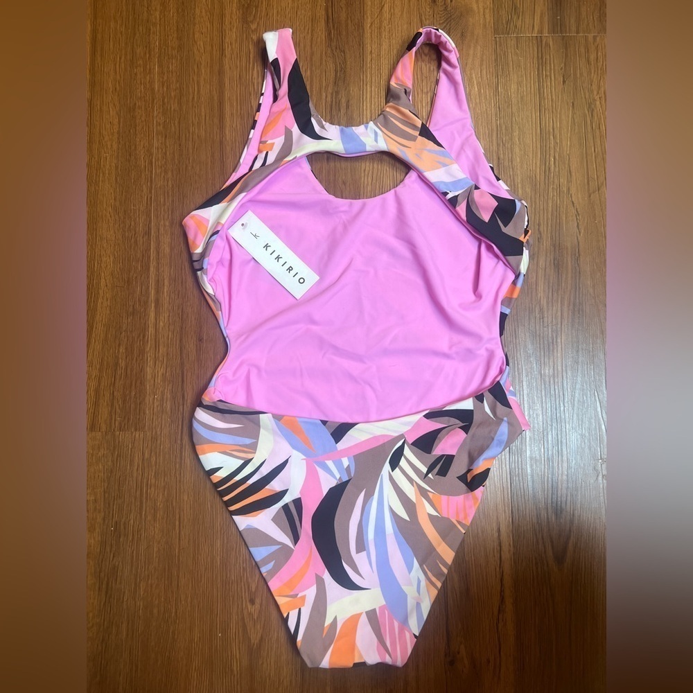 Kikirio XS Multicolor Reversible One-Piece Swimsuit Pink Abstract Racerback New - Picture 2 of 6